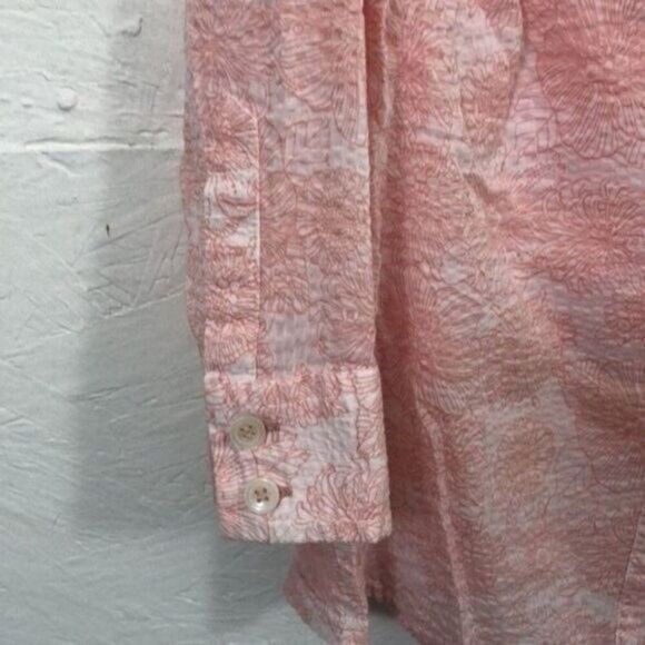 Floral Print Button Down Shirt 3/4 Sleeve Career Casual Blouse - Picture 4 of 14